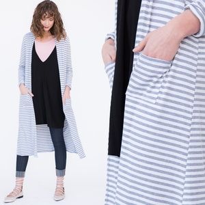 heather gray and white ribbed layering duster